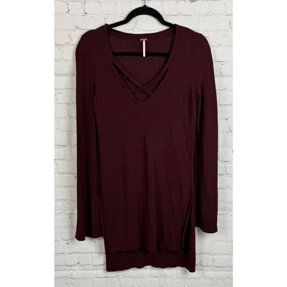 FREE PEOPLE brown rayon blend tunic style sweater pullover size S - Picture 1 of 8